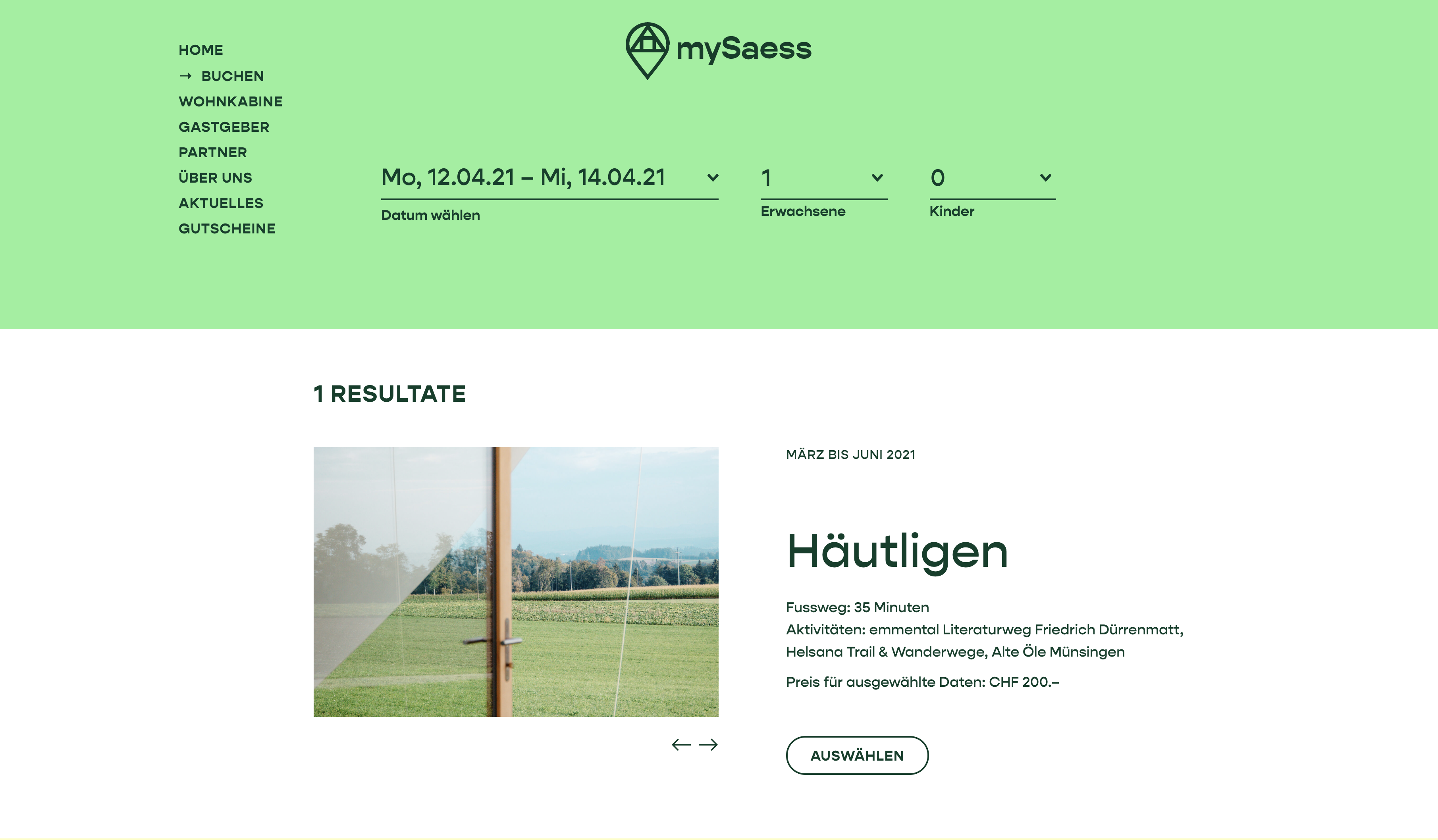 mySaess Website — Buchung